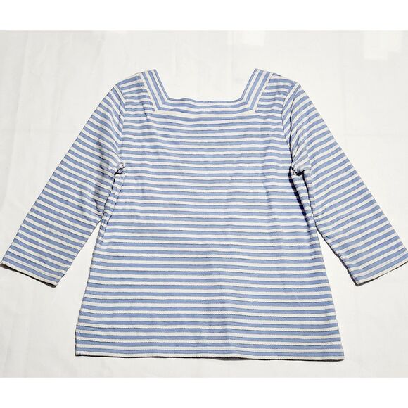 Talbots Petites Striped Long Sleeve Top Blue White Square Neck Size MP - Picture 6 of 6